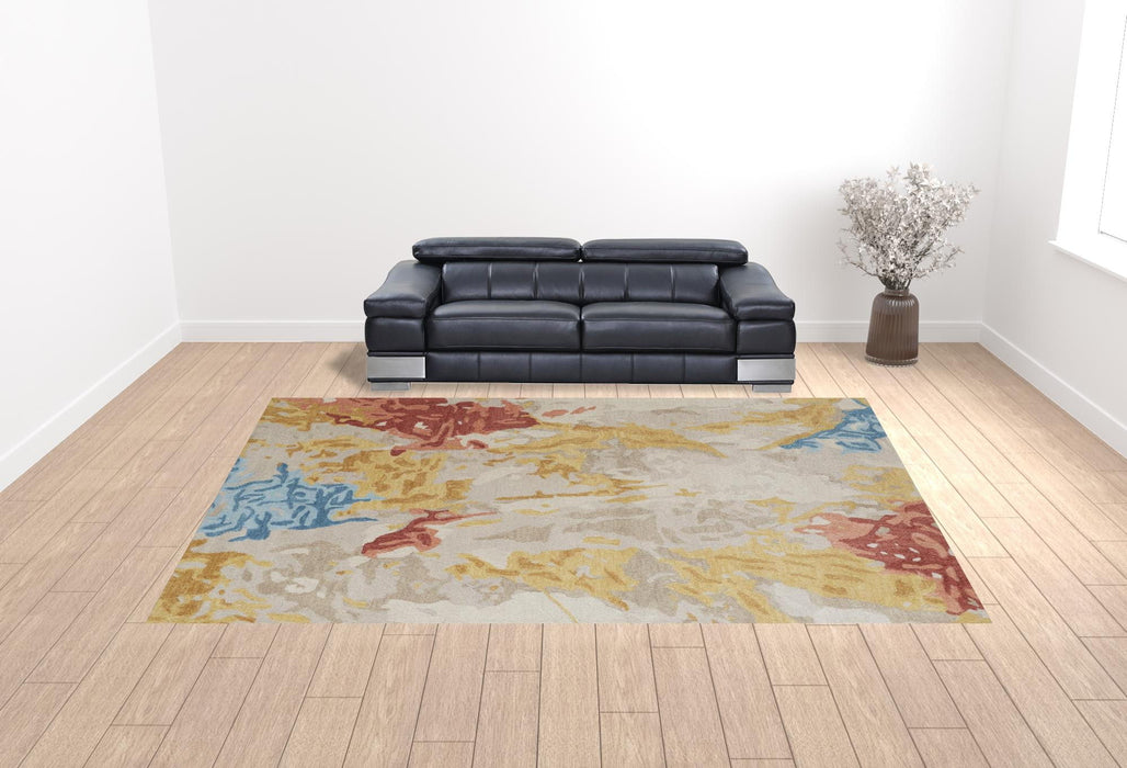 12' x 15' Wool Abstract Tufted Handmade Area Rug - Ivory Yellow And Blue