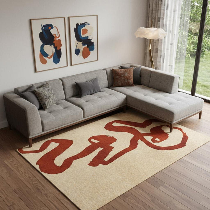 9' X 13' Abstract Washable Area Rug With UV Protection (610005) - Beige / Red