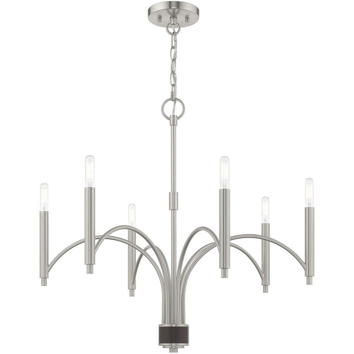 24" Six Light Dimmable Chandelier With Shades - Nickel / Pearl Silver