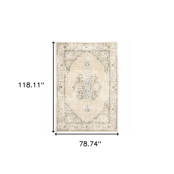 7' x 9' Center Jewel Area Rug - Beige And Ivory