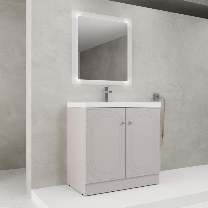 Contemporary Giga freestanding bathroom vanity with resin sink and soft-close cabinet doors, modern bathroom furniture.