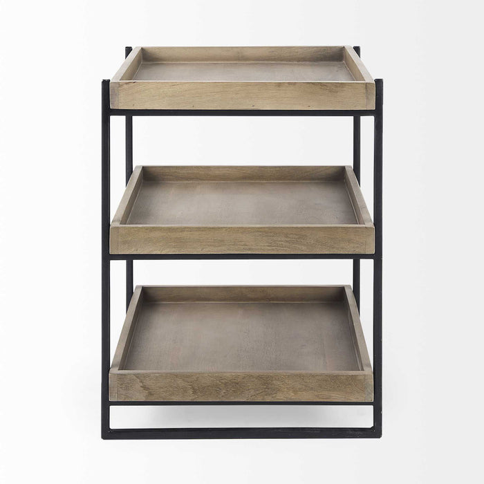 Solid Wood Square End Table With Two Shelves - Brown
