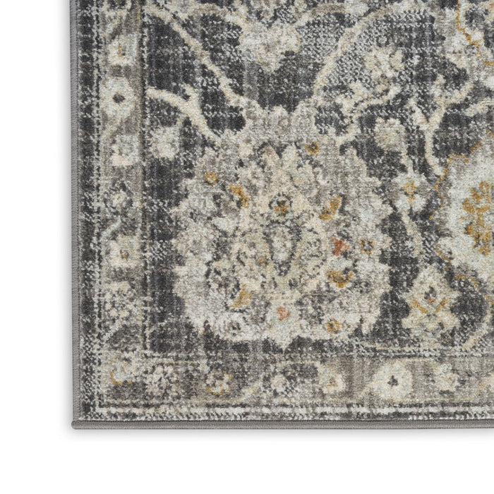 9' X 12' Floral Distressed Area Rug (573735) - Gray