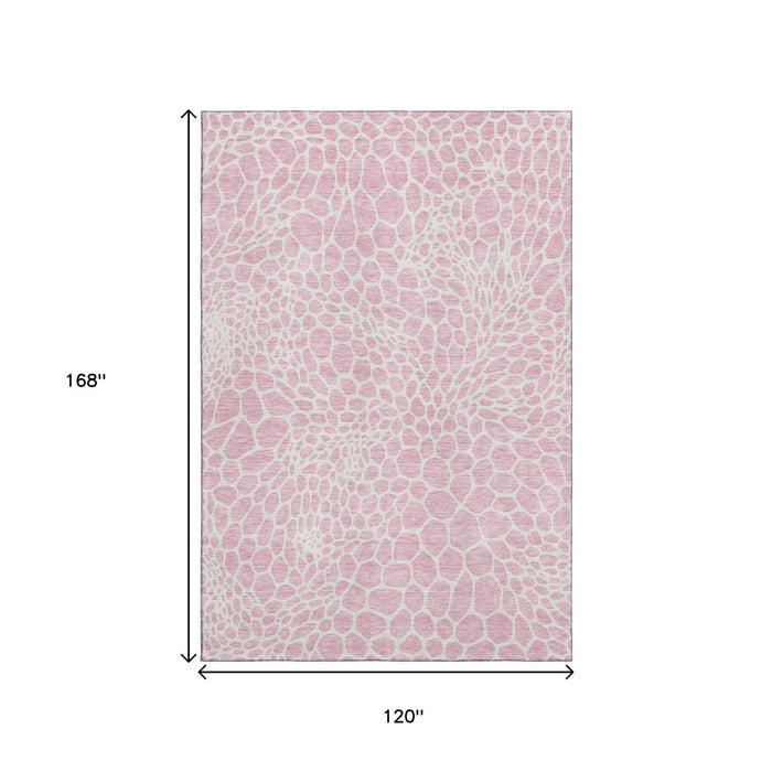 10' X 14' Geometric Washable Area Rug With UV Protection (673091) - Pink / Ivory