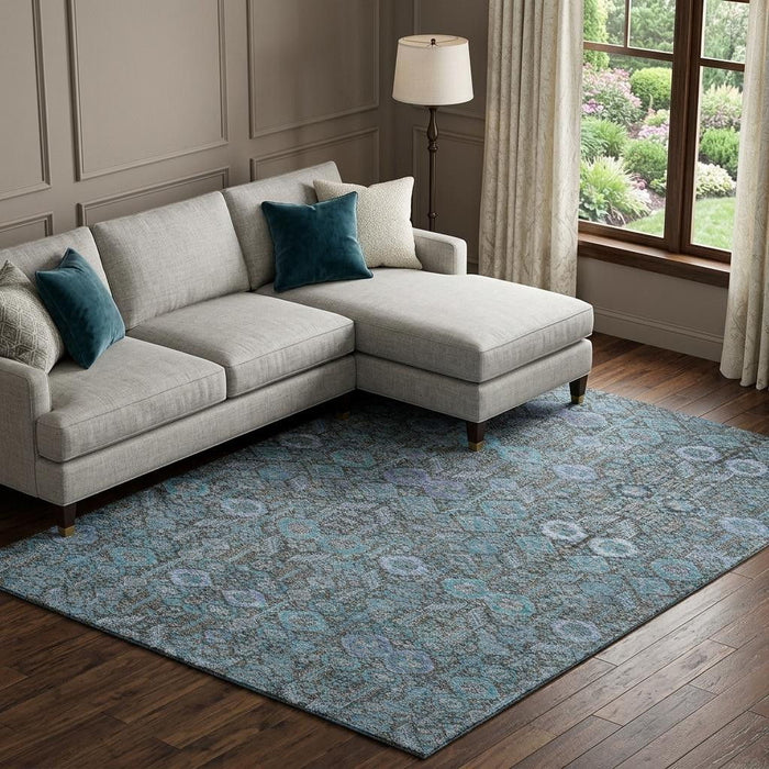 10' X 14' Tribal Washable Area Rug With UV Protection (649912) - Teal / Gray