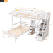 Giga loft bed with standalone bed, storage staircase, desk, shelves, and drawers in a modern children's bedroom setting.