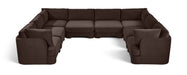 Meridian Furniture Hammond velvet performance fabric 8-piece U-shaped sectional sofa with plush cushions and modern design.