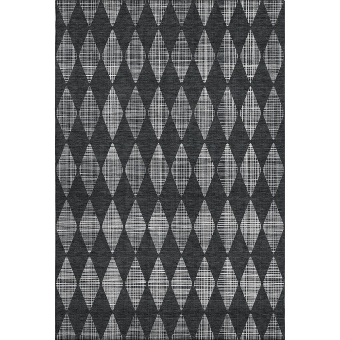 10' X 14' Diamond Washable Area Rug With UV Protection (650044) - Charcoal / Ivory
