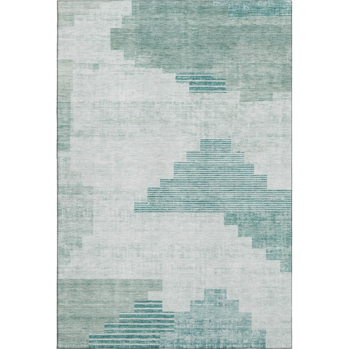 10' X 14' Geometric Washable Area Rug With UV Protection (704951) - Teal / Ivory