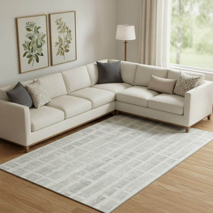 10' X 14' Striped Washable Area Rug With UV Protection (669378) - Ivory / Beige
