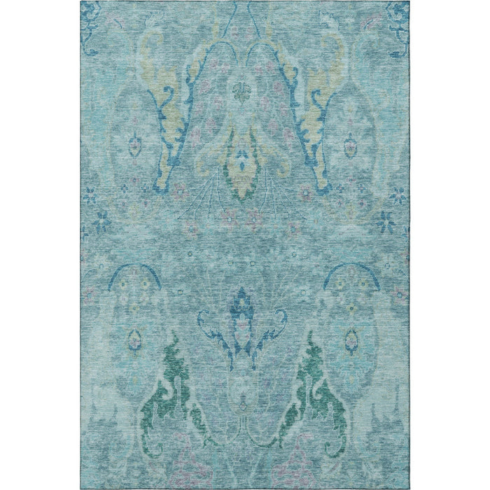 10' X 14' Floral Washable Area Rug With UV Protection (708481) - Blue / Teal / Artichoke Green