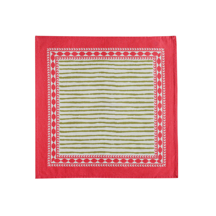 Set of four pink bamboo cotton canvas printed napkins by TOV Furniture, featuring floral patterns and soft fabric texture.