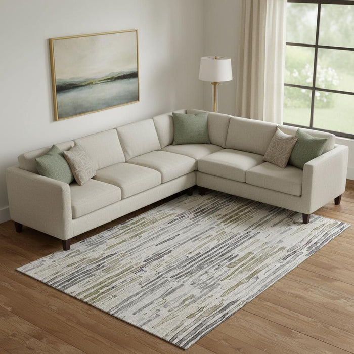 10' X 14' Striped Washable Area Rug With UV Protection (697134) - Beige / Tan / Silver