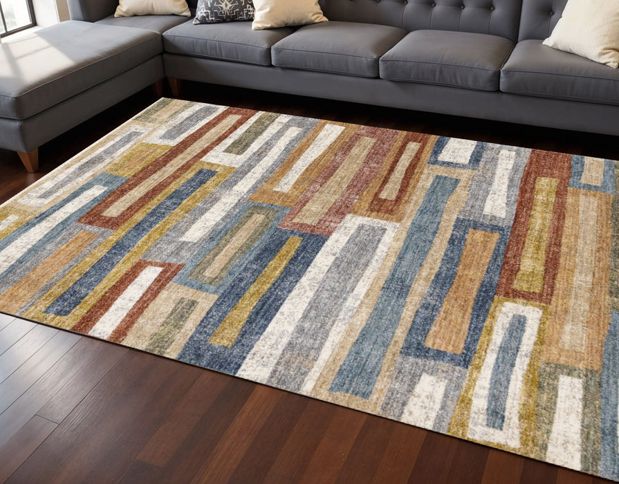 8' X 10' Striped Area Rug (660206) - Yellow / Blue / Brown