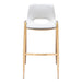 Set of two white faux leather and steel low back bar height chairs with gold accents by HomeRoots.