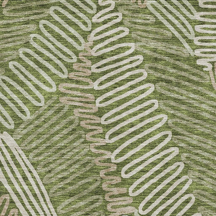 10' X 14' Floral Washable Area Rug With UV Protection (671918) - Olive Green / Ivory / Beige