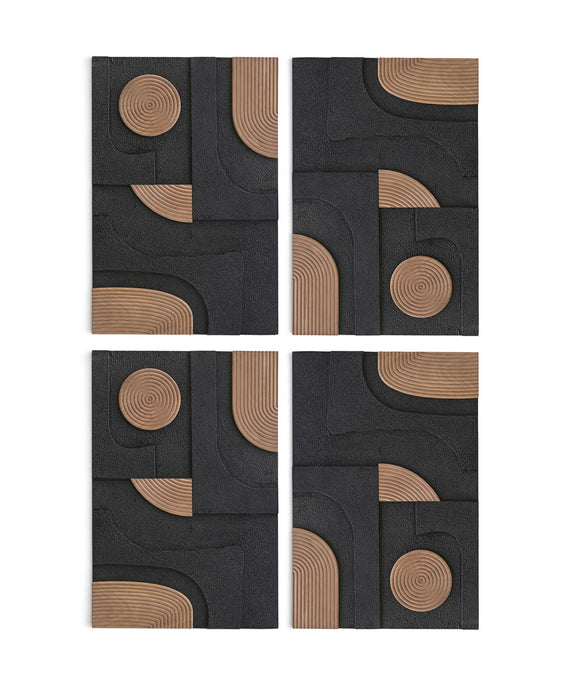 Element 50-inch mango wood wall art by Meridian Furniture featuring four natural and black decorative pieces for wall decor.