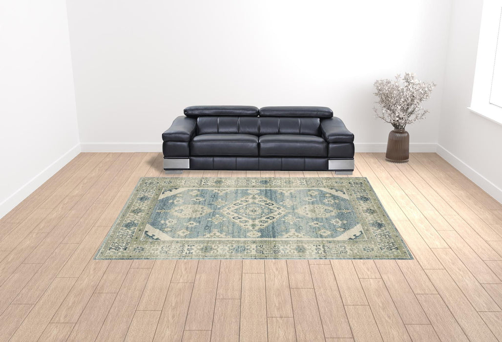10' x 13' Oriental Power Loom Stain Resistant Area Rug - Blue Gray Beige And Teal
