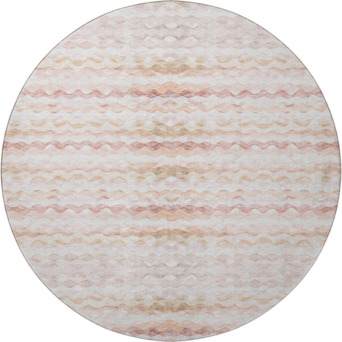 8' Geometric Washable Round Rug With UV Protection - Peach