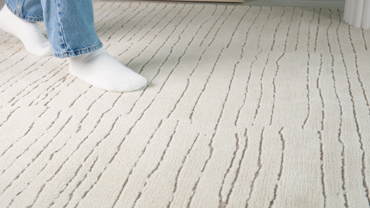7' x 10' Abstract Power Loom Distressed Non Skid Area Rug - Beige And Gray