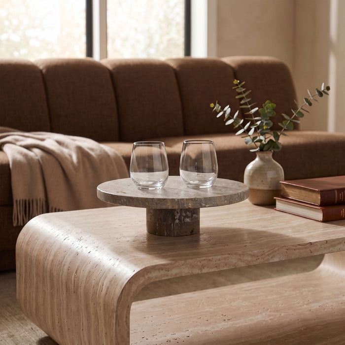 Meridian Furniture Ralston genuine travertine tray with a smooth surface and elegant design, perfect for serving or decorative use.
