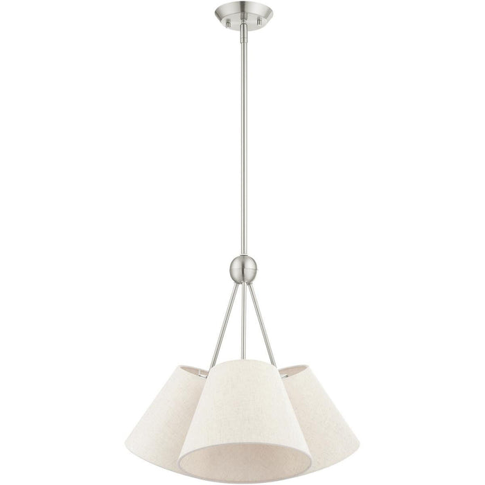 21" Three-Light Dimmable Chandelier With Shades - Nickel