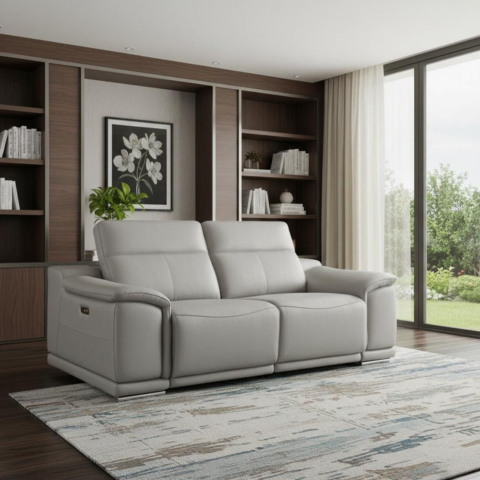 Italian Leather Reclining Metal USB Sofa (720415) - Light Gray