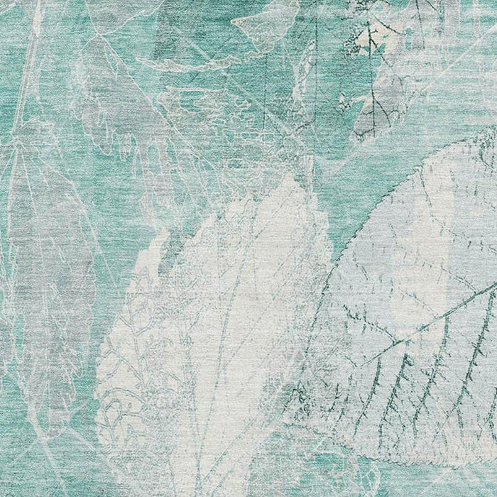 10' X 14' Floral Washable Area Rug With UV Protection (705755) - Teal / Ivory