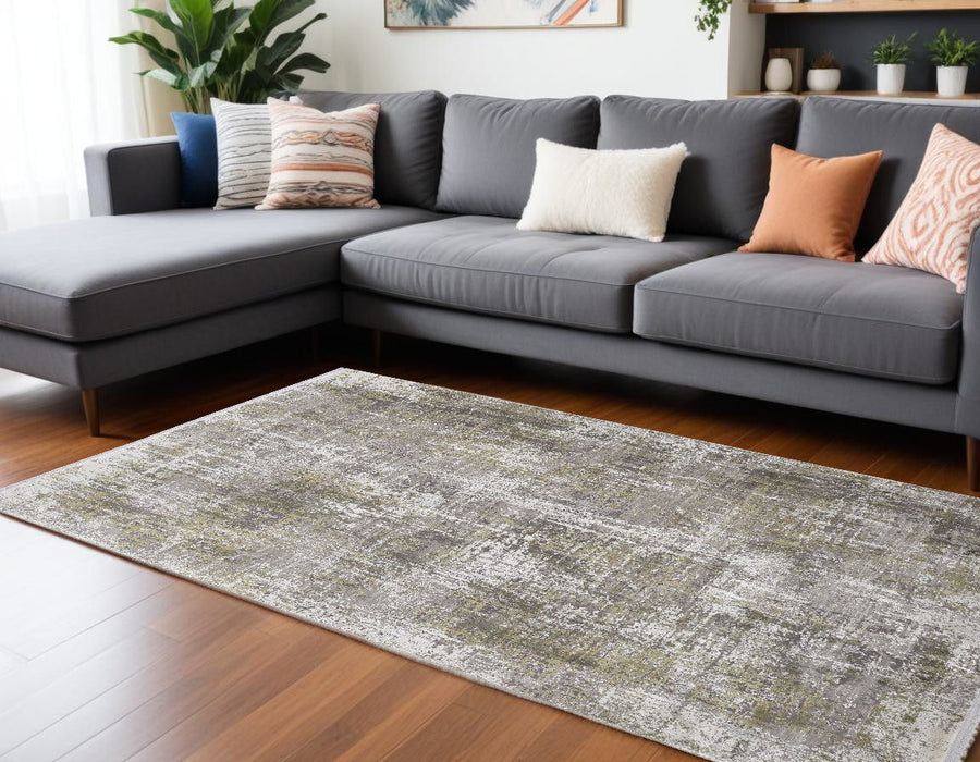 13' x 20' Abstract Power Loom Distressed Area Rug - Gray And Ivory