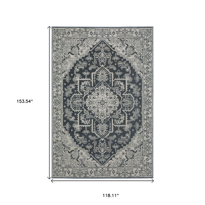 10' X 13' Oriental Area Rug - Blue And Gray