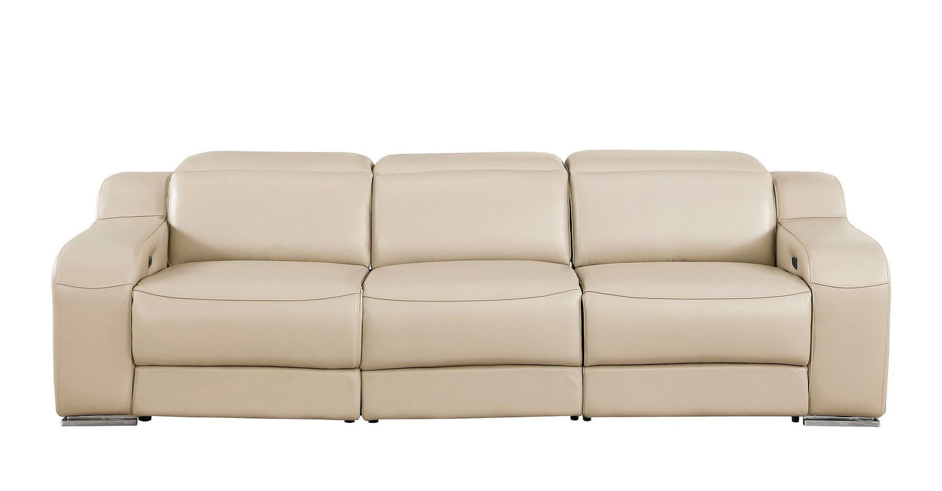 103" Modern Italian Leather Reclining USB Sofa - Beige