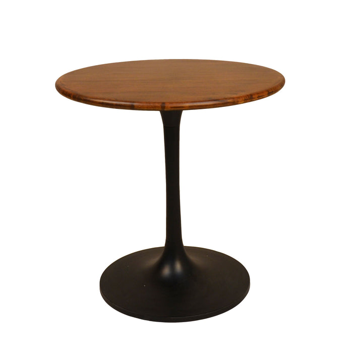 30" Rounded Solid Wood And Iron Pedestal Base Dining Table - Brown