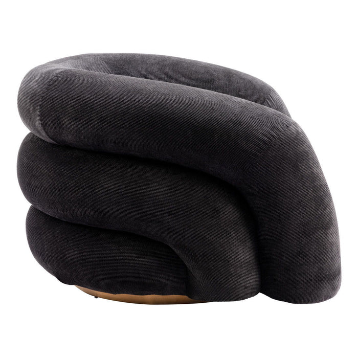 37" Faux Shearling And Upholstered Arm Chair - Black / Gold