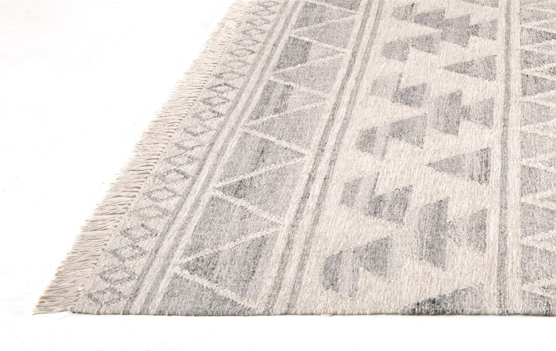 8' x 10' Wool Geometric Dhurrie Flatweave Handmade Area Rug With Fringe - Ivory Gray And Blue