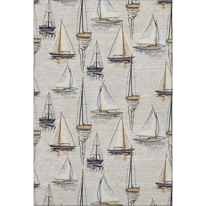10' X 14' Nautical Washable Area Rug With UV Protection - Ivory And Black
