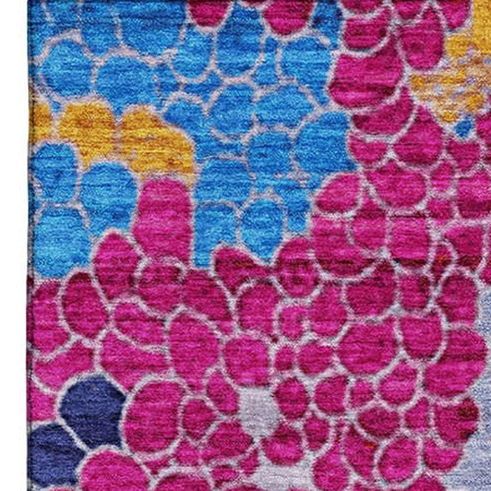 10' X 14' Geometric Washable Area Rug With UV Protection (707683) - Blush / Blue / Yellow