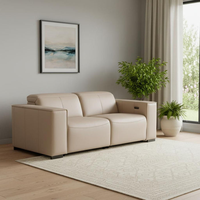 Leather Power Reclining Loveseat - Cream / Brown