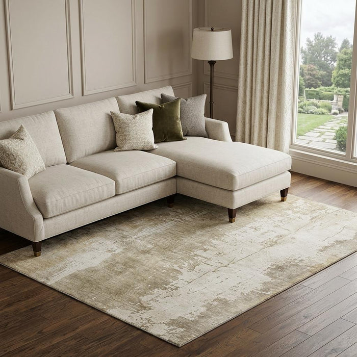 10' X 14' Abstract Washable Area Rug With UV Protection (696038) - Taupe / Ivory