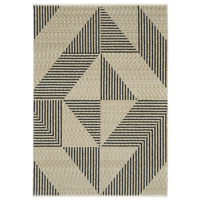 7' X 10' Geometric Area Rug With Fringe - Beige