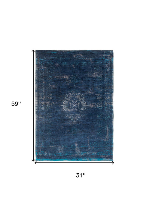 3' x 5' Medallion Non Skid Area Rug - Blue And Gray