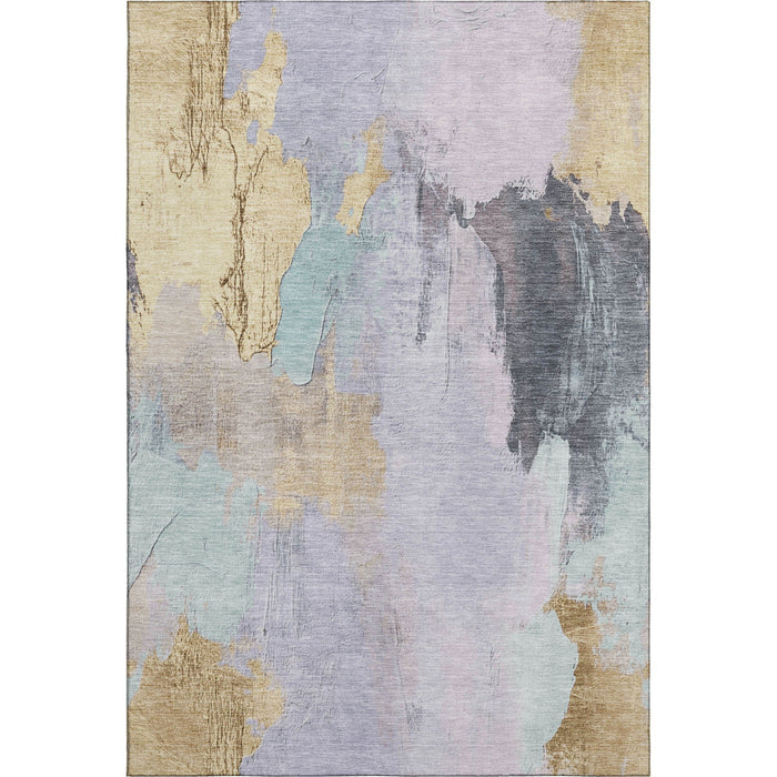 10' X 14' Abstract Washable Area Rug With UV Protection (709690) - Lavender / Gold / Charcoal
