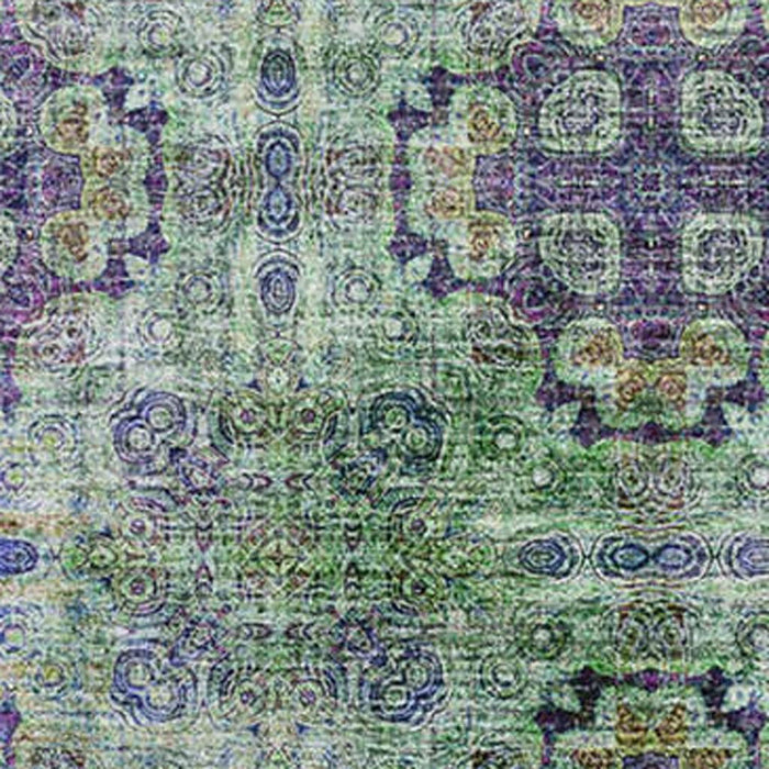 10' X 14' Floral Medallion Distressed Washable Area Rug With UV Protection (648946) - Purple / Green / Ivory
