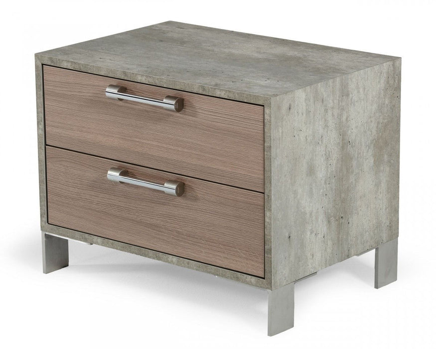 20" Two Drawer Nightstand - Brown Oak And Gray