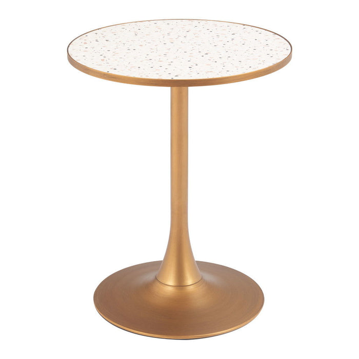 24" Wood And Steel Pedestal Base Round Top Dining Table - Beige / Gold