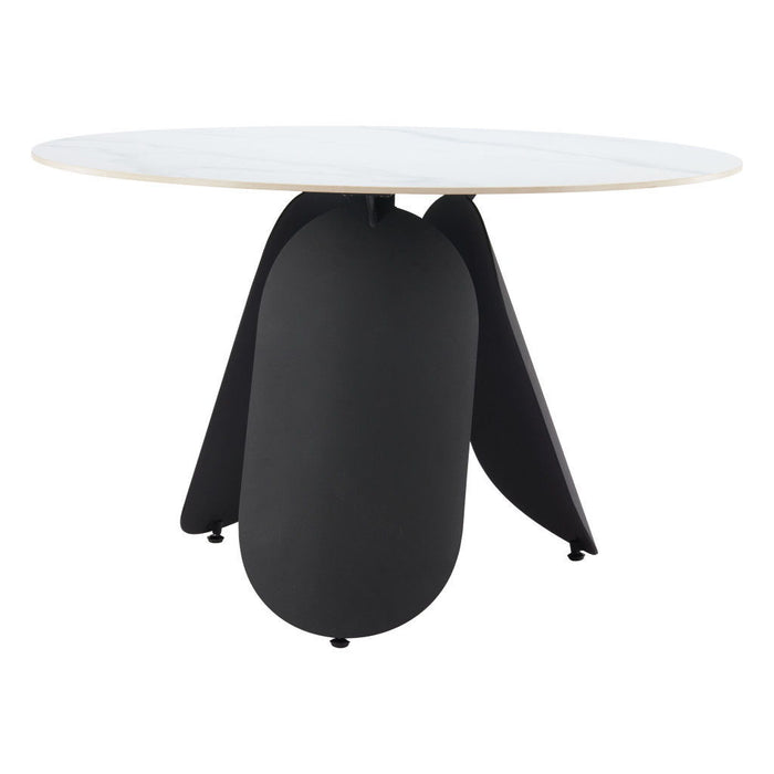 48" Faux Marble And Steel Pedestal Base Round Top Dining Table - White
