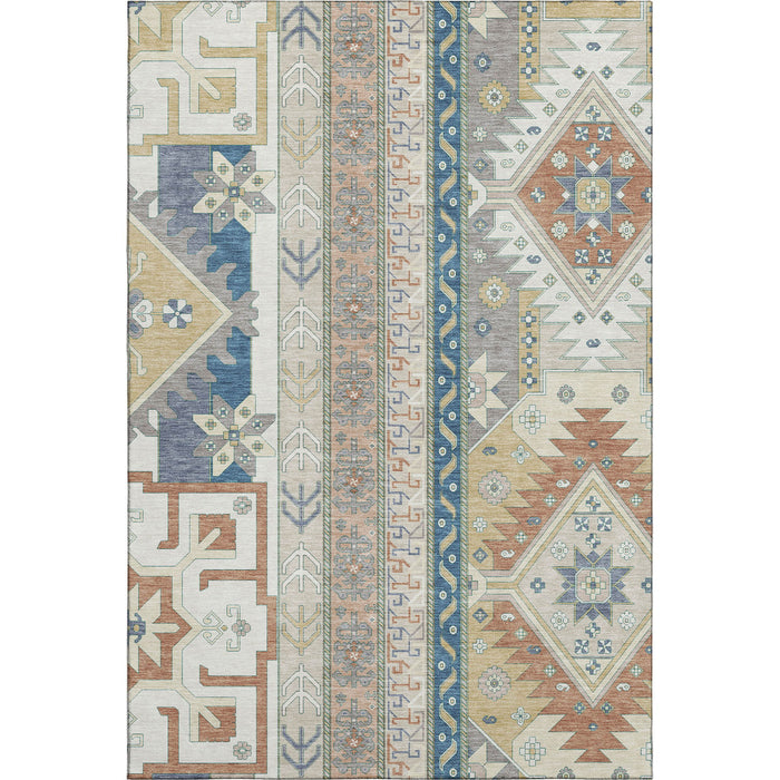 10' X 14' Southwestern Washable Area Rug With UV Protection (679630) - Ivory / Copper / Teal