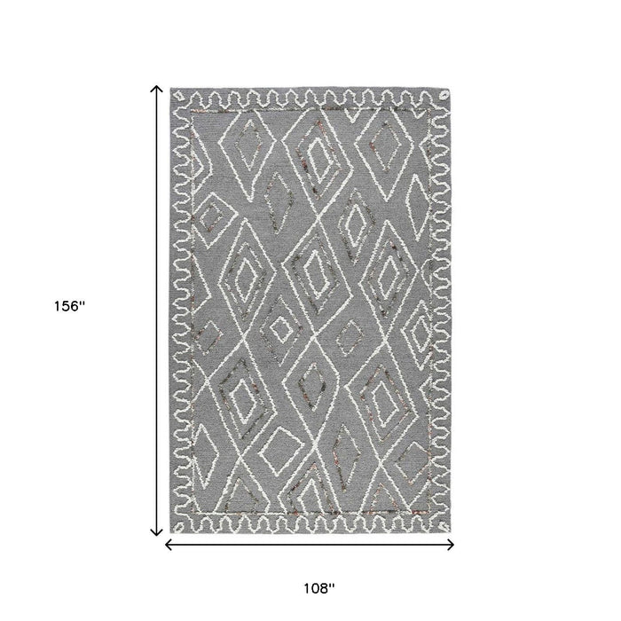 9' X 13' Wool Geometric Hand Hooked Area Rug - Dark Gray