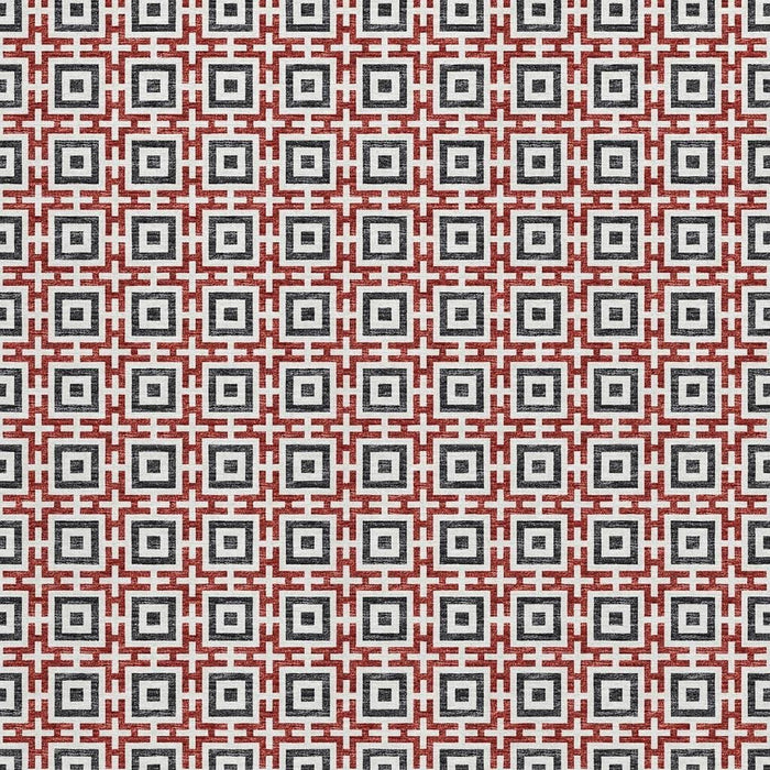 9' X 12' Geometric Washable Area Rug With UV Protection - Red