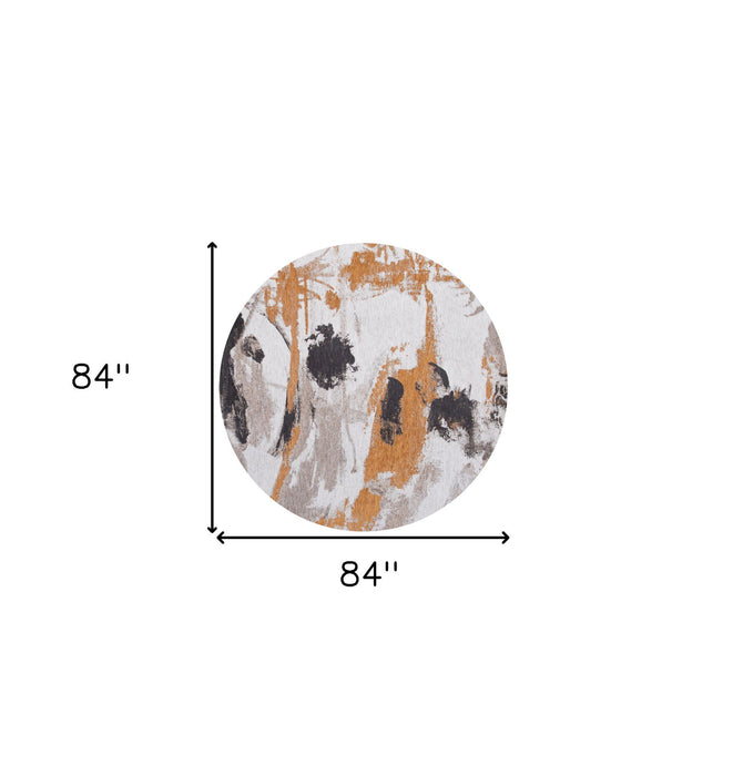 8' Round Abstract Non Skid Area Rug - White And Gray