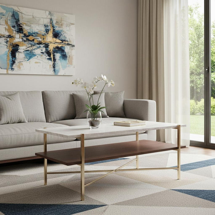 Manufactured Wood Metal Rectangular Coffee Table - Brass